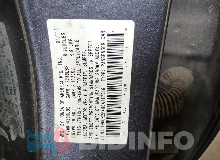 1HGCR2F46GA117516 Photo# 13