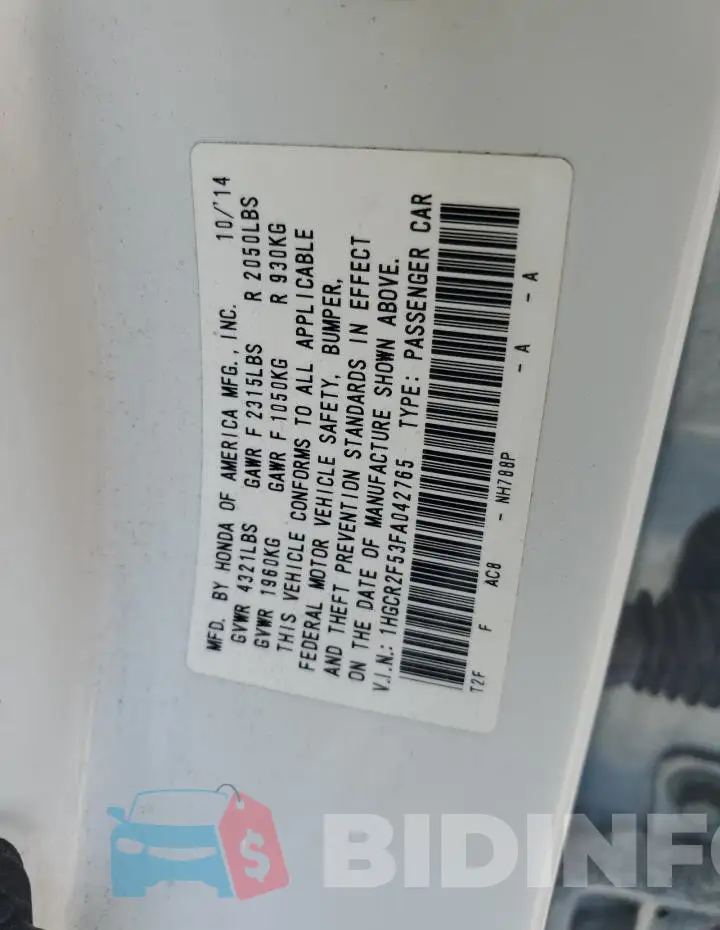 1HGCR2F53FA042765 Photo# 13