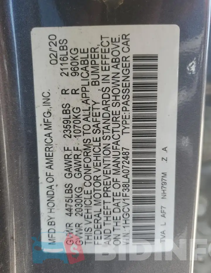 1HGCV1F38LA072487 Photo# 12