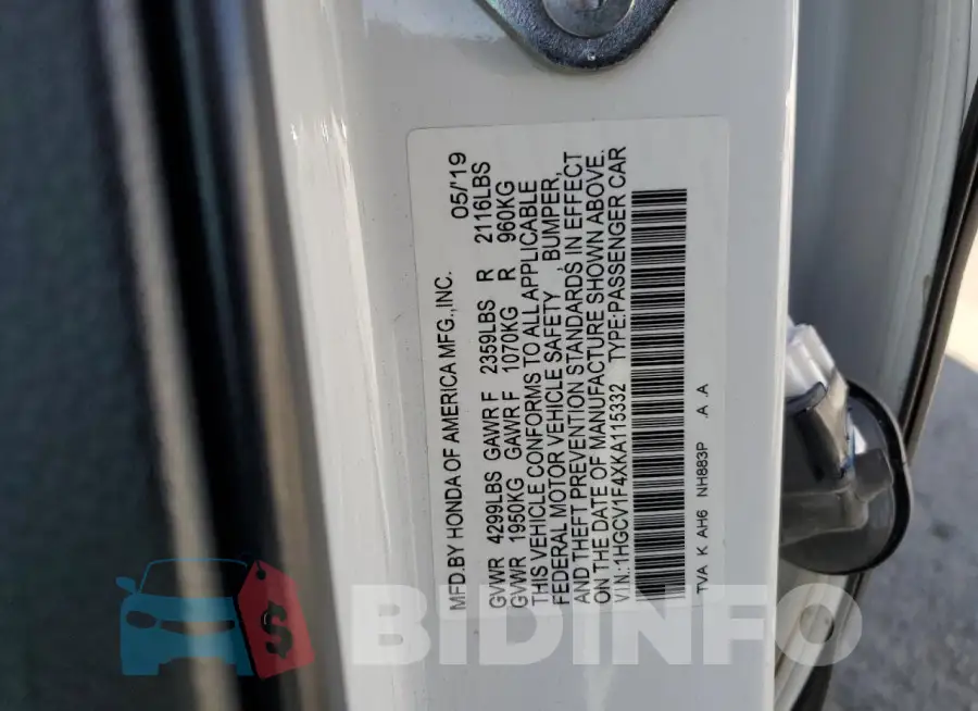 1HGCV1F4XKA115332 Photo# 13