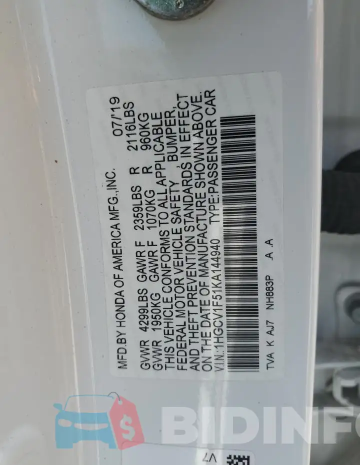 1HGCV1F51KA144940 Photo# 12