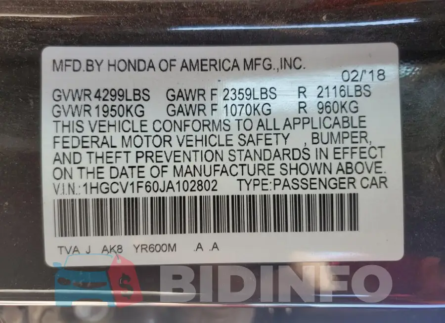 1HGCV1F60JA102802 Photo# 12