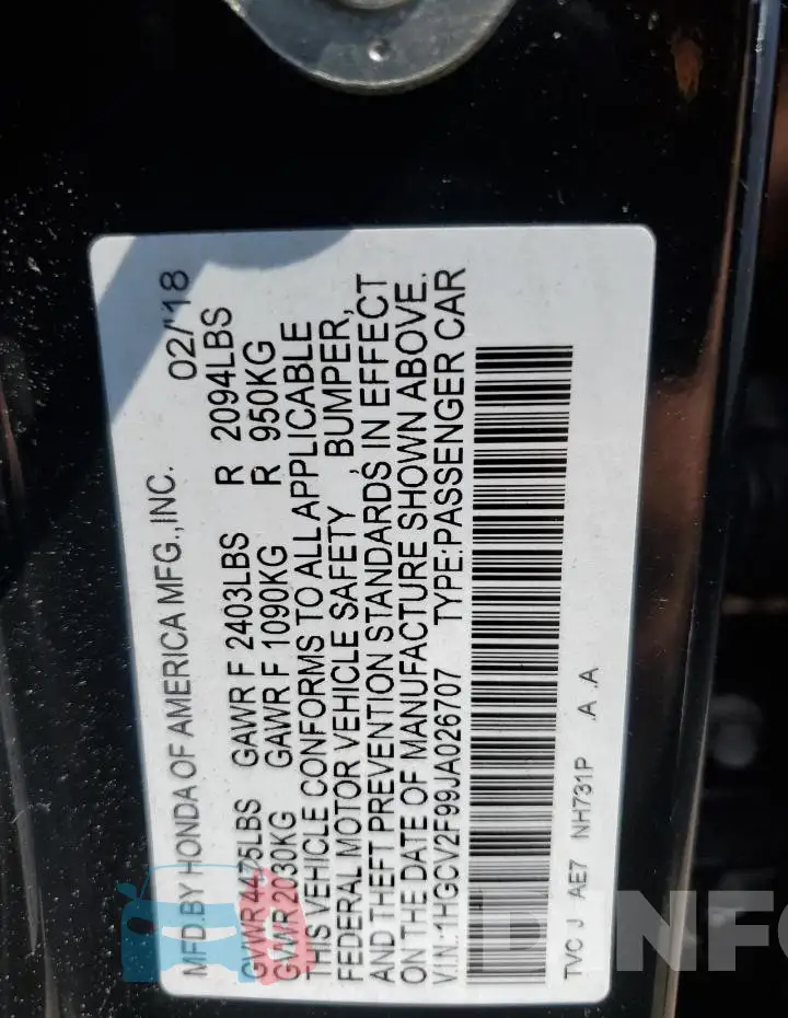 1HGCV2F99JA026707 Photo# 13