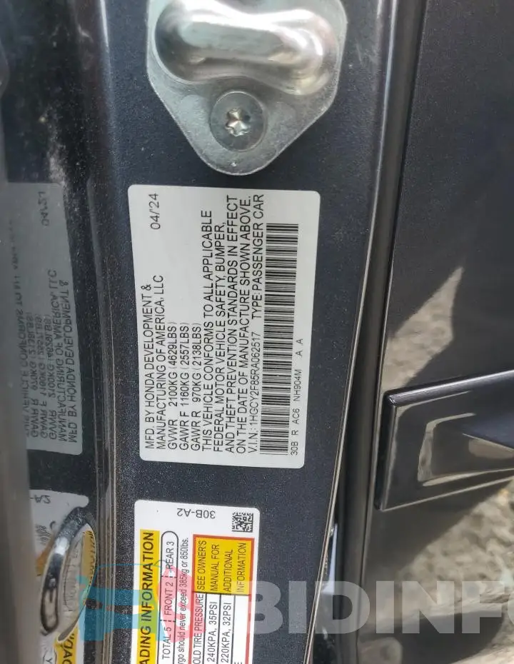 1HGCY2F85RA062517 Photo# 12