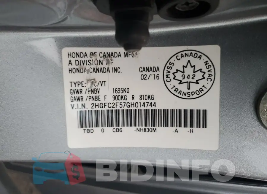 2HGFC2F57GH014744 Photo# 12