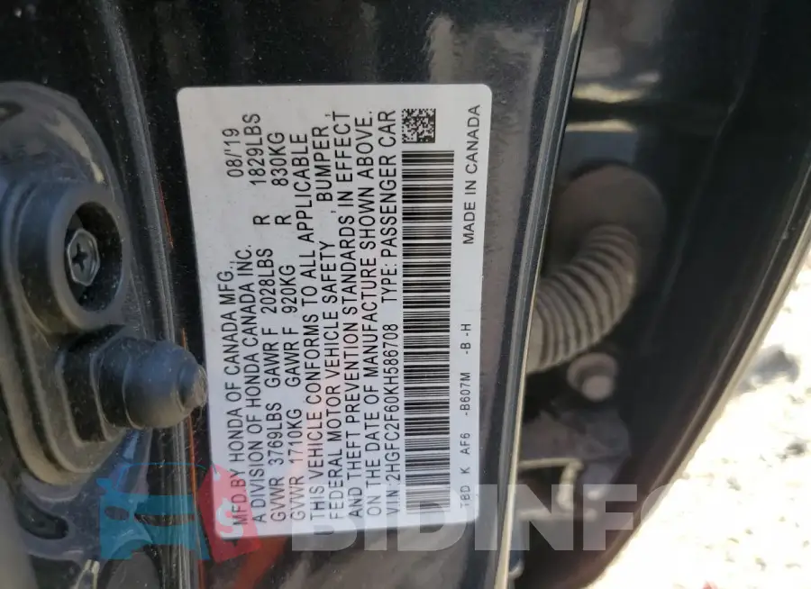2HGFC2F60KH586708 Photo# 12