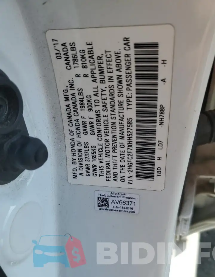 2HGFC2F7XHH527585 Photo# 12