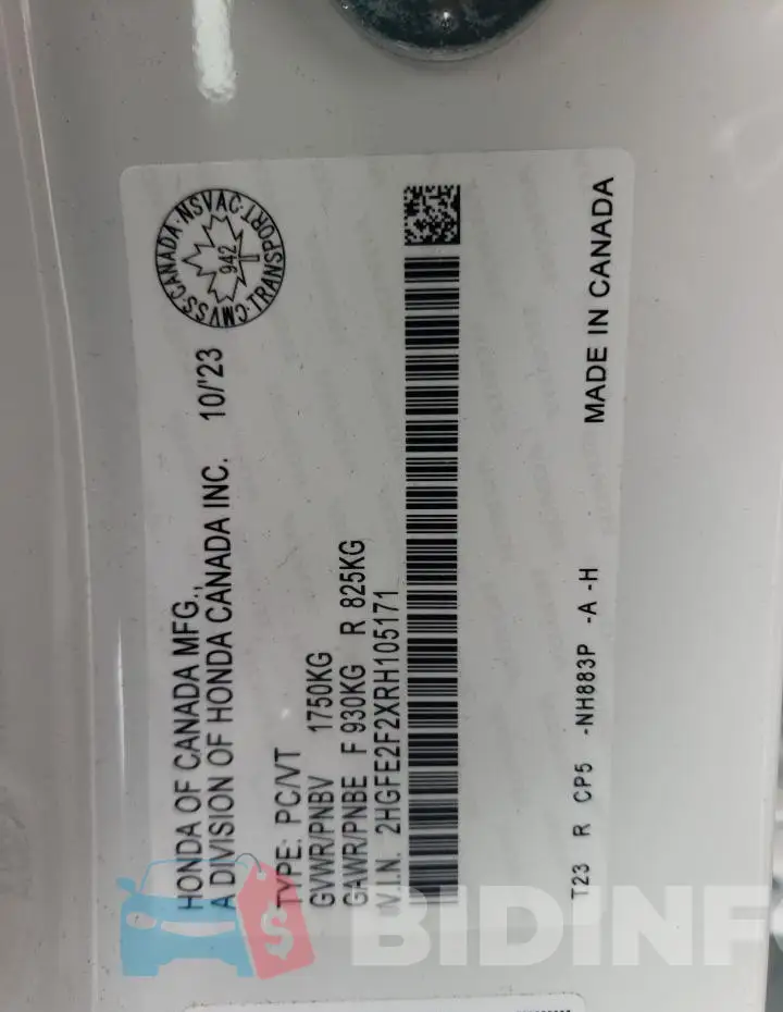 2HGFE2F2XRH105171 Photo# 13