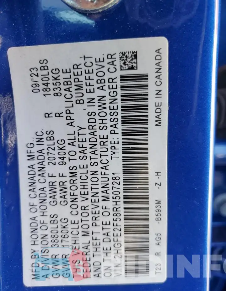 2HGFE2F58RH507281 Photo# 12