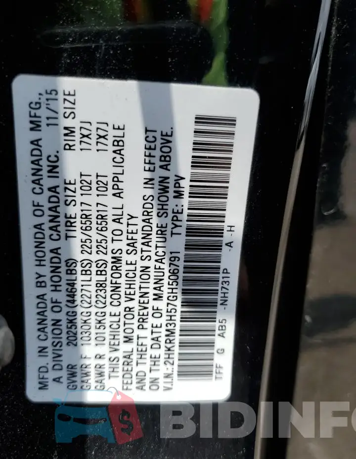 2HKRM3H57GH506791 Photo# 13