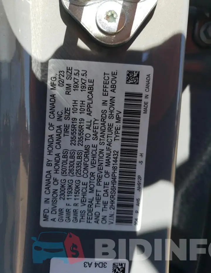 2HKRS6H94PH814432 Photo# 11