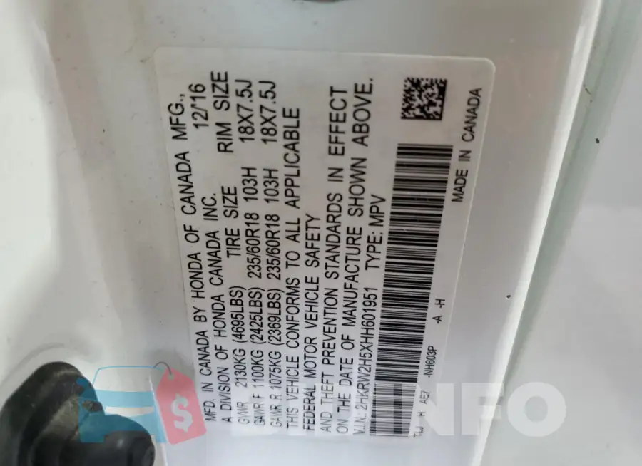 2HKRW2H5XHH601951 Photo# 13