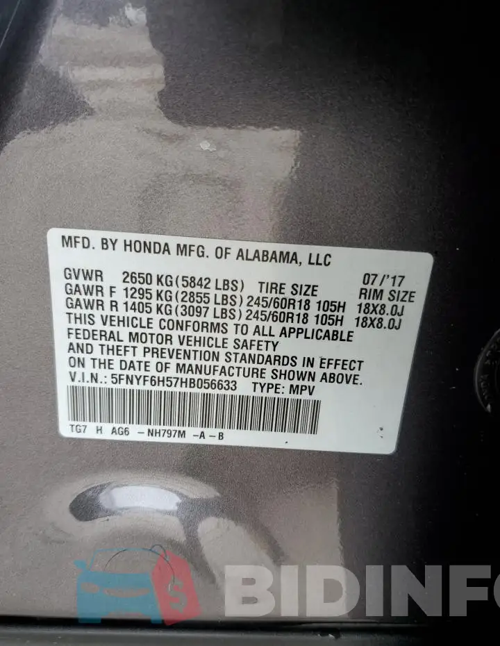 5FNYF6H57HB056633 Photo# 13