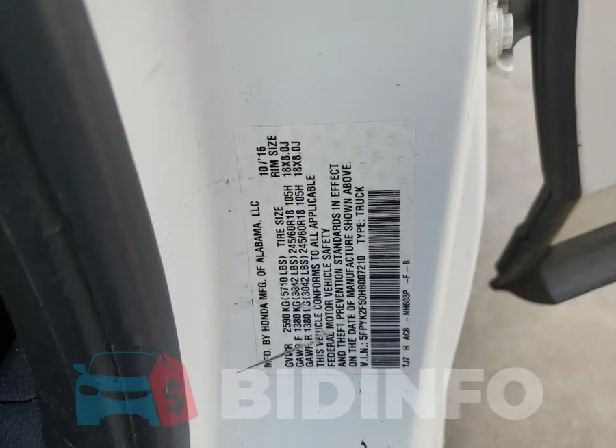 5FPYK2F50HB007210 Photo# 13