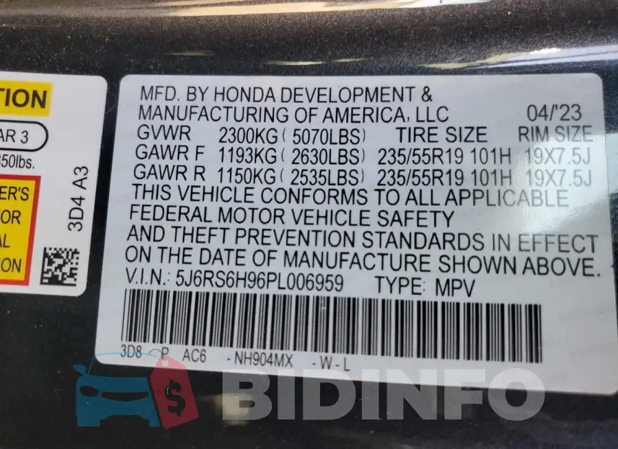 5J6RS6H96PL006959 Photo# 13