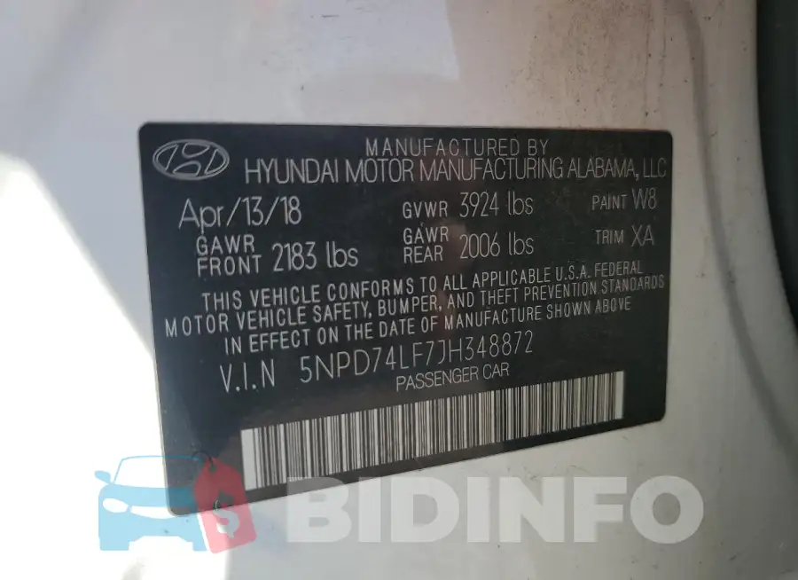 5NPD74LF7JH348872 Photo# 12