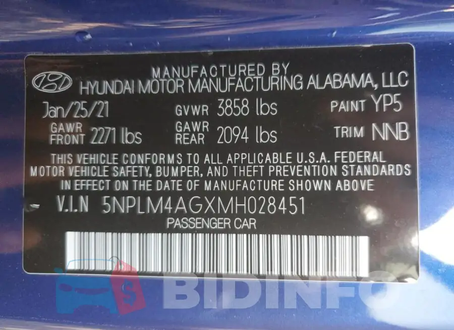 5NPLM4AGXMH028451 Photo# 12