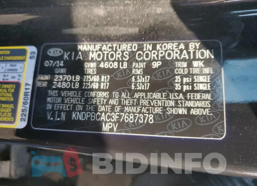KNDPBCAC3F7687378 Photo# 14