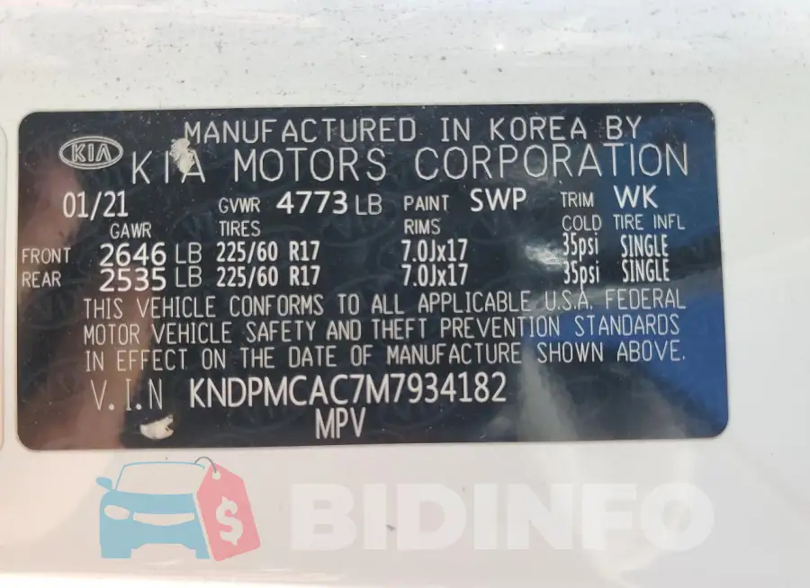 KNDPMCAC7M7934182 Photo# 12