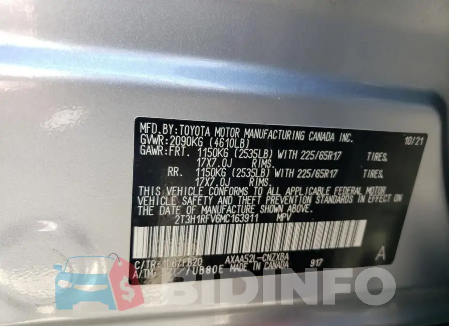 2T3H1RFV6MC163911 Photo# 13