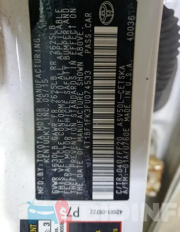 4T1BF1FK3FU074533 Photo# 12