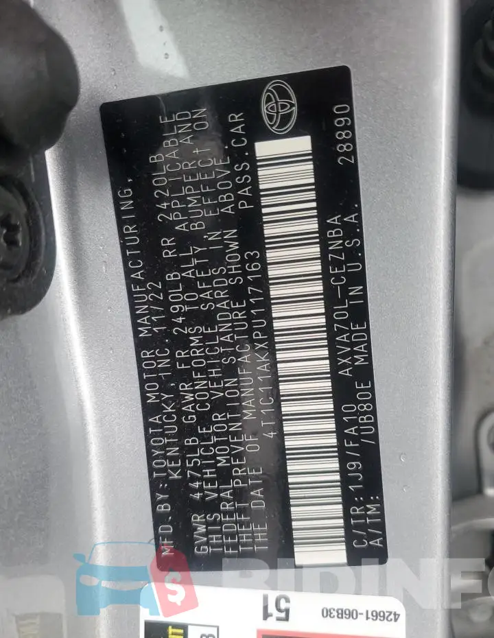 4T1C11AKXPU117163 Photo# 12
