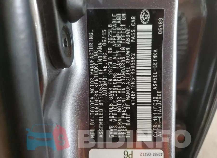 4T4BF1FK5FR505962 Photo# 12
