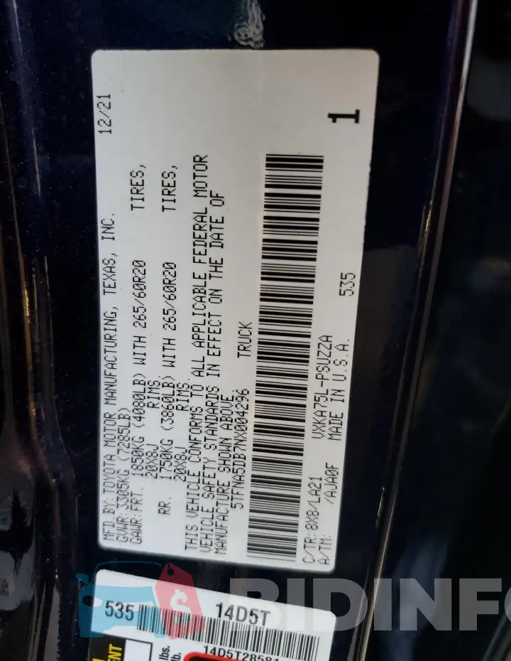 5TFNA5DB7NX004296 Photo# 12