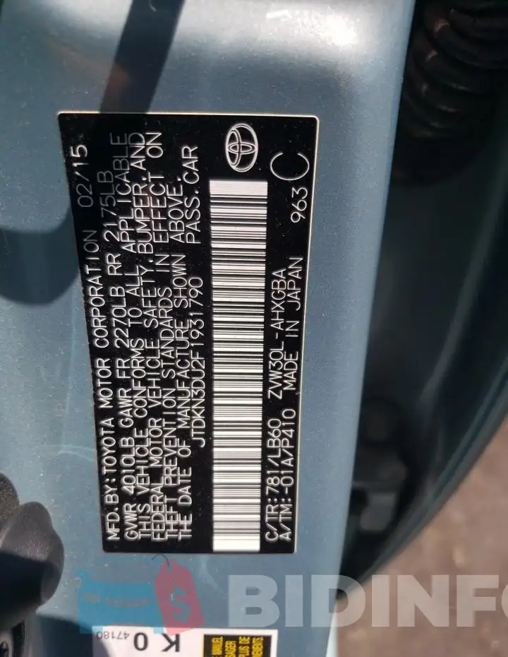 JTDKN3DU2F1931790 Photo# 12