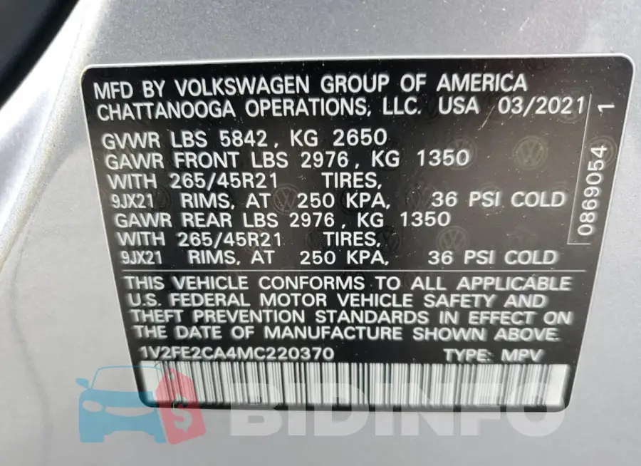 1V2FE2CA4MC220370 Photo# 12