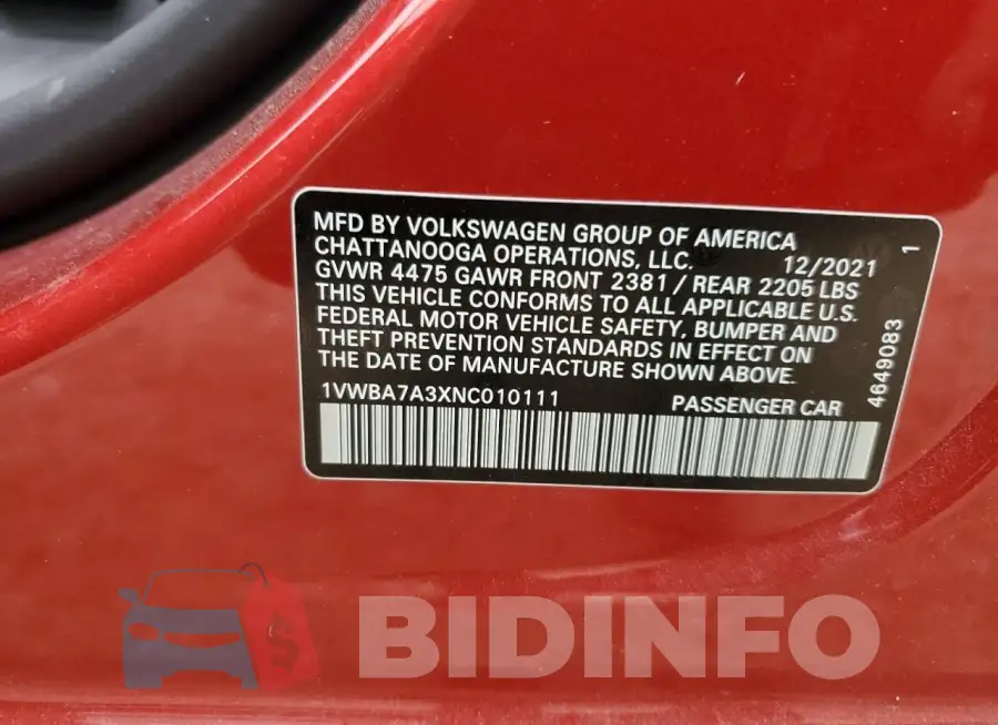 1VWBA7A3XNC010111 Photo# 12