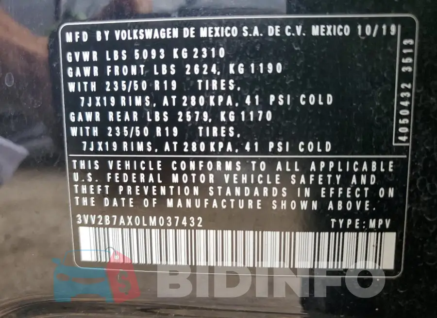 3VV2B7AX0LM037432 Photo# 13