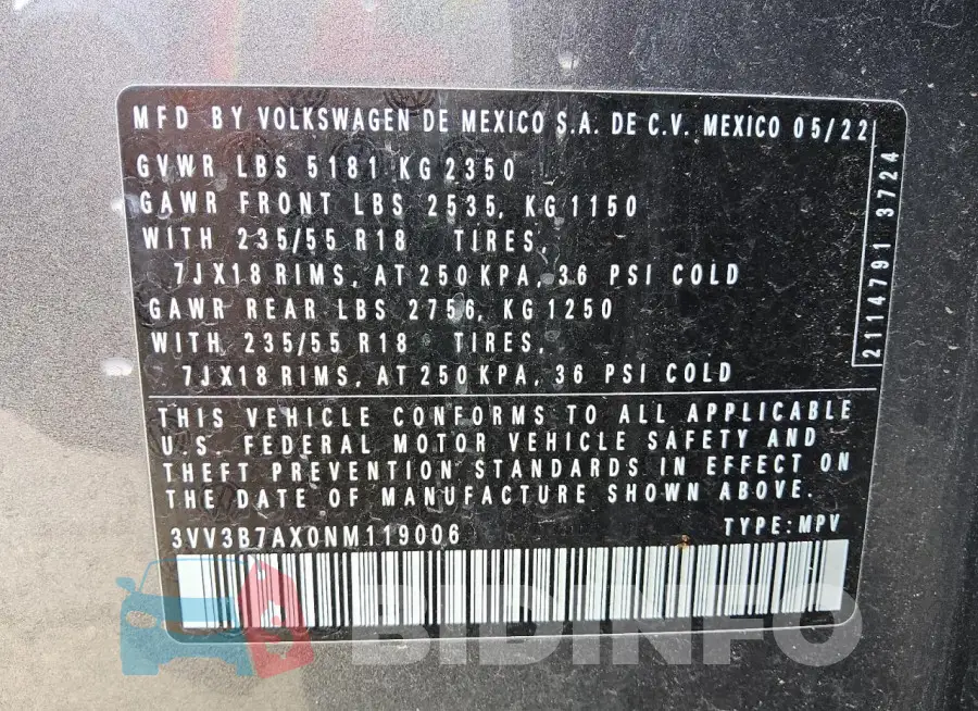 3VV3B7AX0NM119006 Photo# 14