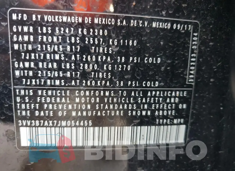 3VV3B7AX7JM054455 Photo# 14