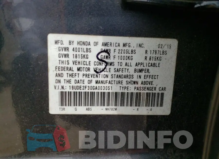 19UDE2F30GA003051 Photo# 12