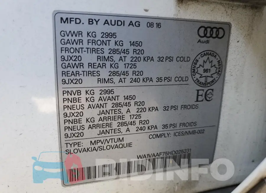 WA1VAAF75HD025231 Photo# 13