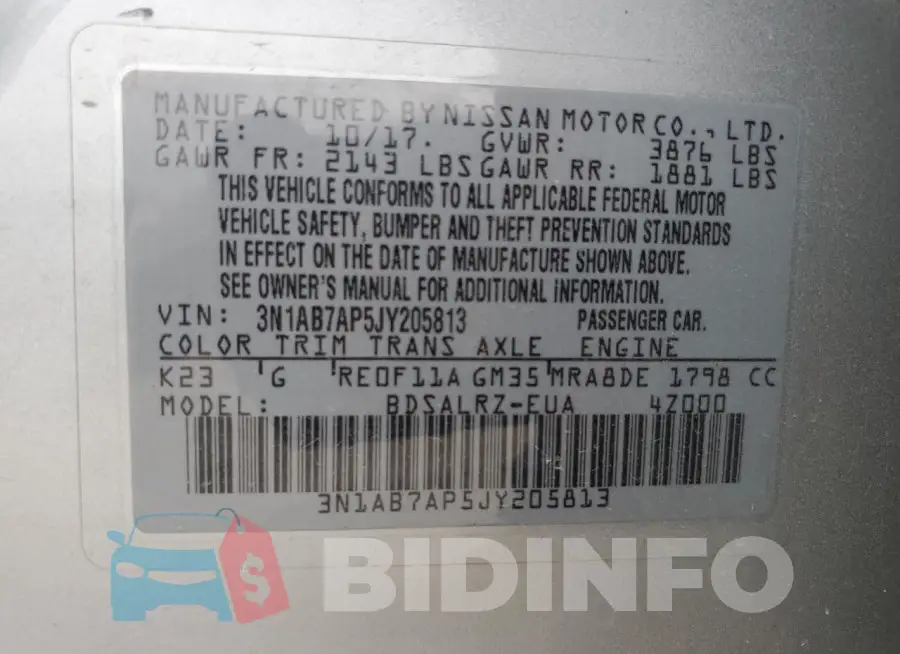 3N1AB7AP5JY205813 Photo# 12