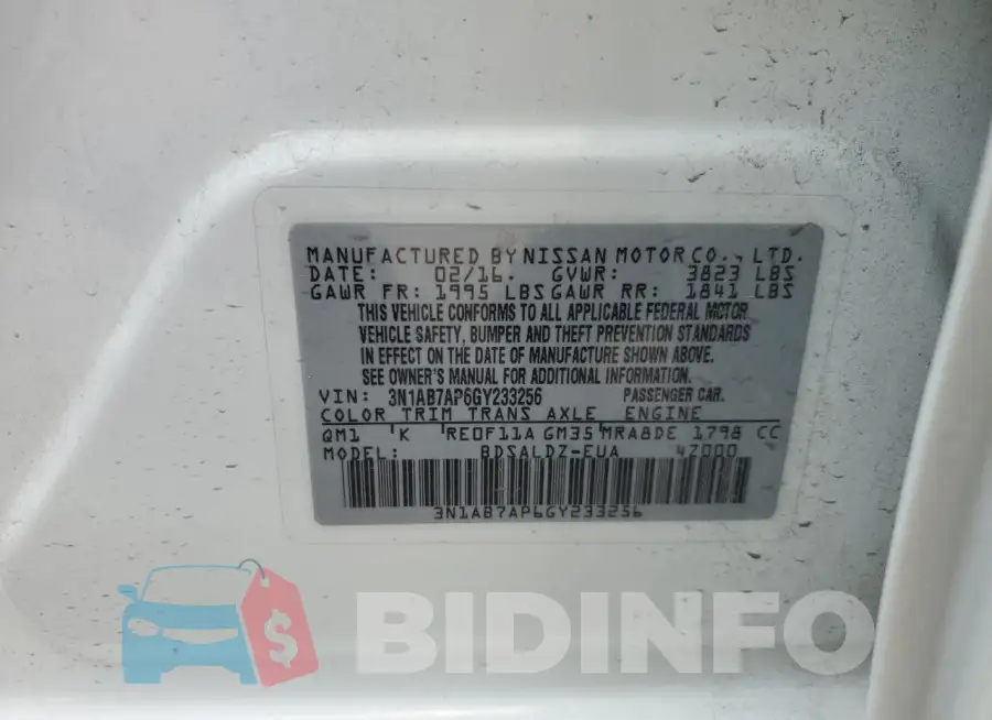 3N1AB7AP6GY233256 Photo# 13