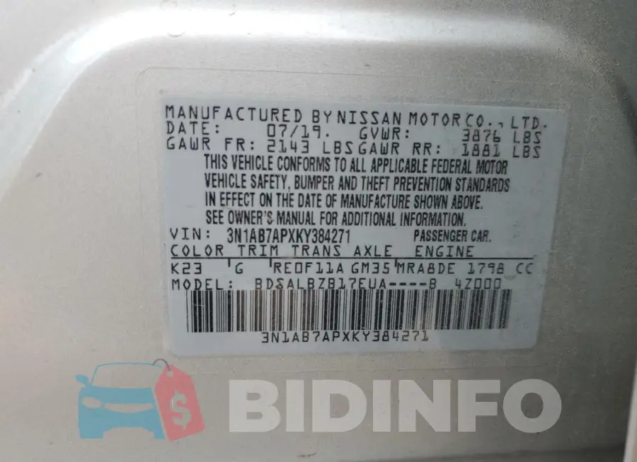3N1AB7APXKY384271 Photo# 12