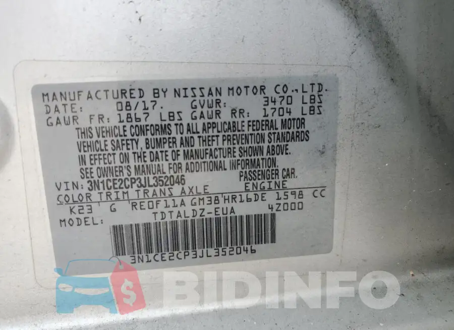 3N1CE2CP3JL352046 Photo# 12