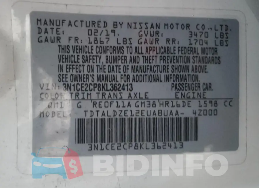 3N1CE2CP8KL362413 Photo# 13