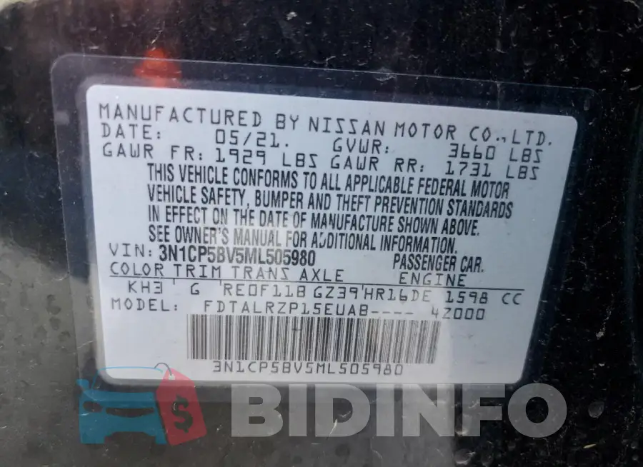 3N1CP5BV5ML505980 Photo# 12