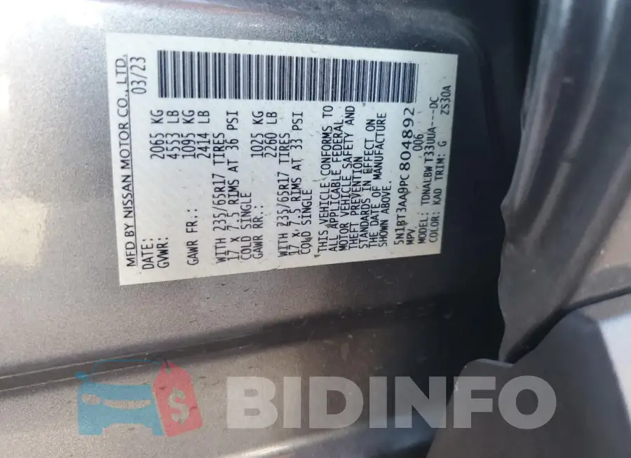 5N1BT3AA9PC804892 Photo# 12
