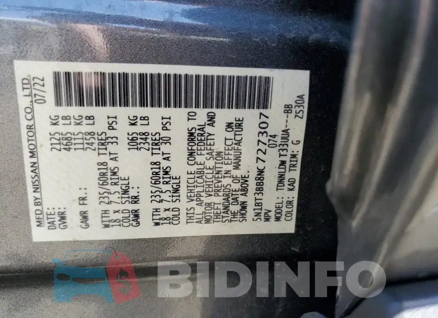 5N1BT3BB8NC727307 Photo# 13
