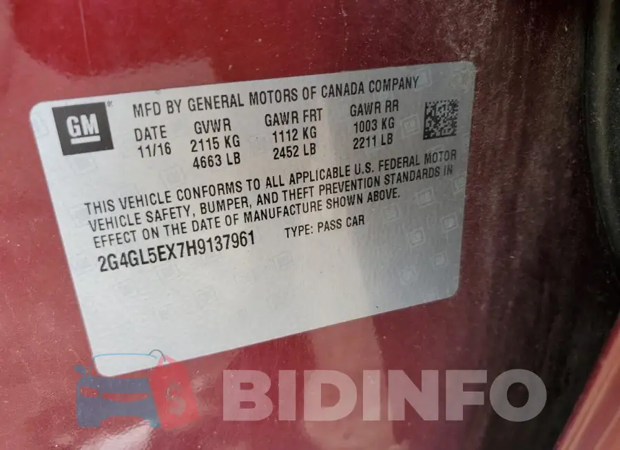 2G4GL5EX7H9137961 Photo# 12