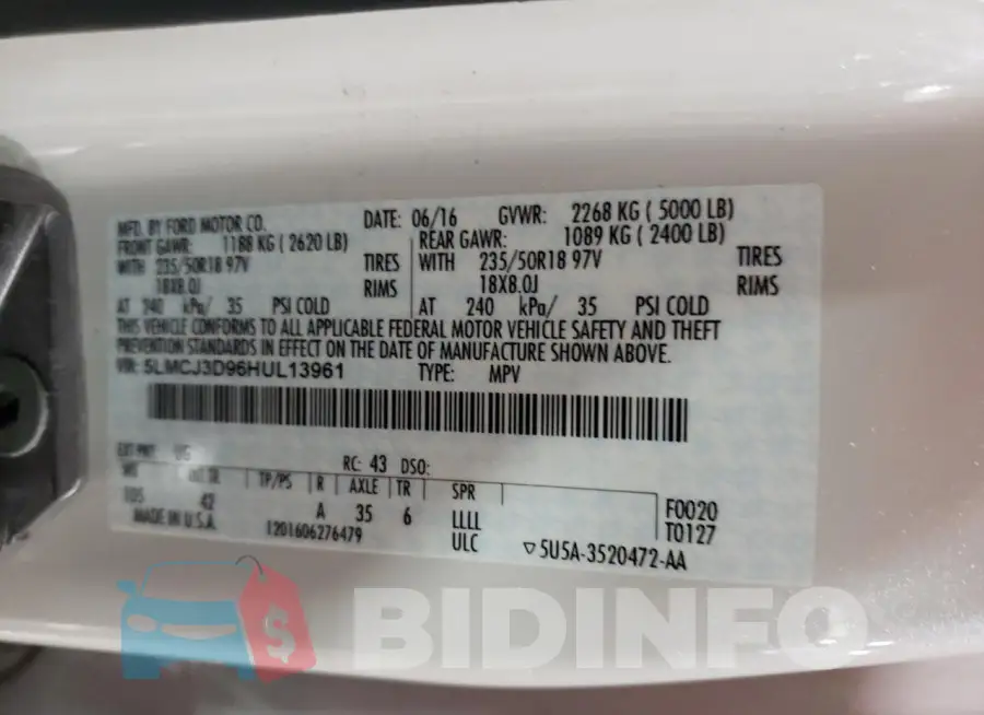 5LMCJ3D96HUL13961 Photo# 13