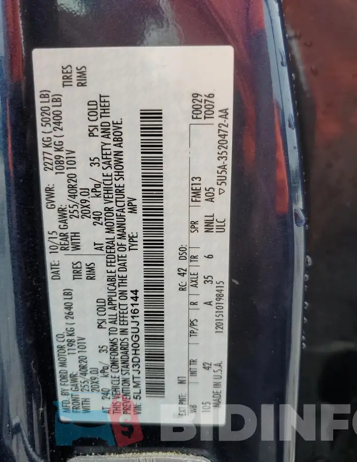 5LMTJ3DH0GUJ16144 Photo# 13
