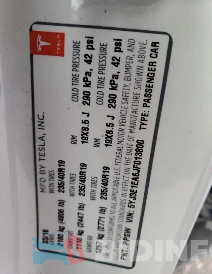 5YJ3E1EA6JF013800 Photo# 12