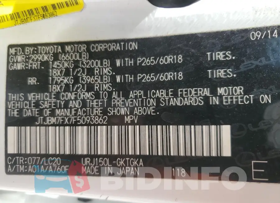 JTJBM7FX7F5093862 Photo# 14