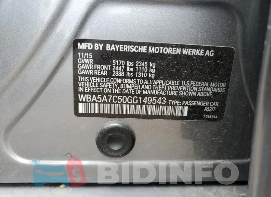 WBA5A7C50GG149543 Photo# 12